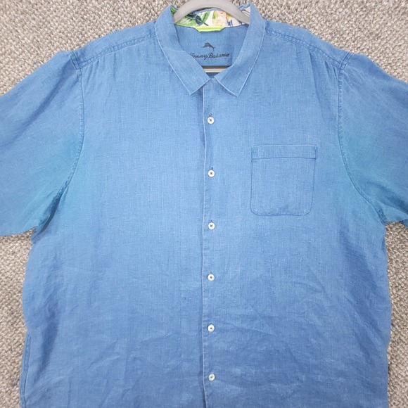 Tommy Bahama Other - Tommy Bahama Mens 2XLT Blue 100% Linen Short Sleeve Button Up Camp Shirt Tall